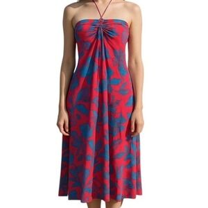 Free People Floral Print Sleeveless Halter Tie Up Sheath Midi Dress Size Medium